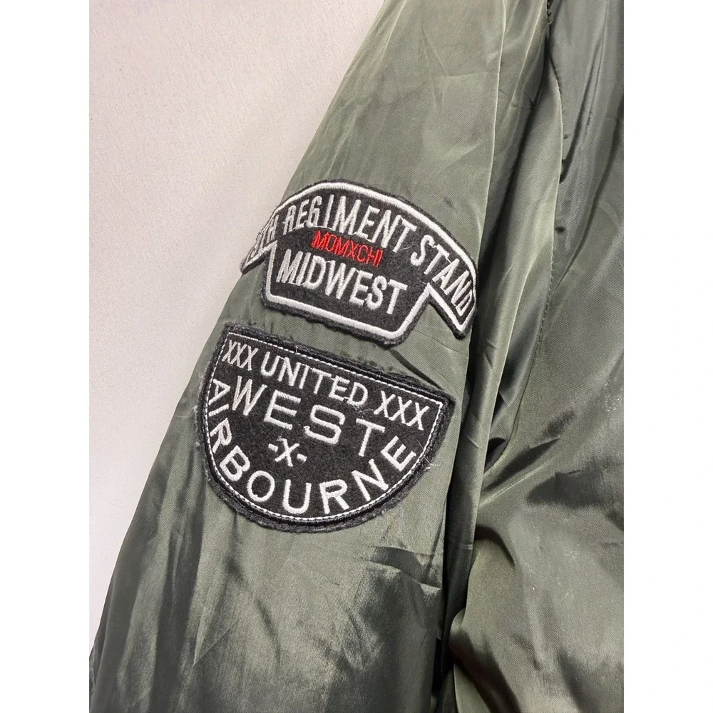 Original Deluxe Flight Bomber Jacket Mens Medium Olive Green Patch Logo Full Zip